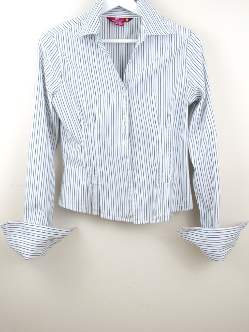 SO Button Down Stripe Shirt w/Collar, Stretch Fitted Darts, Wide French Cuffs